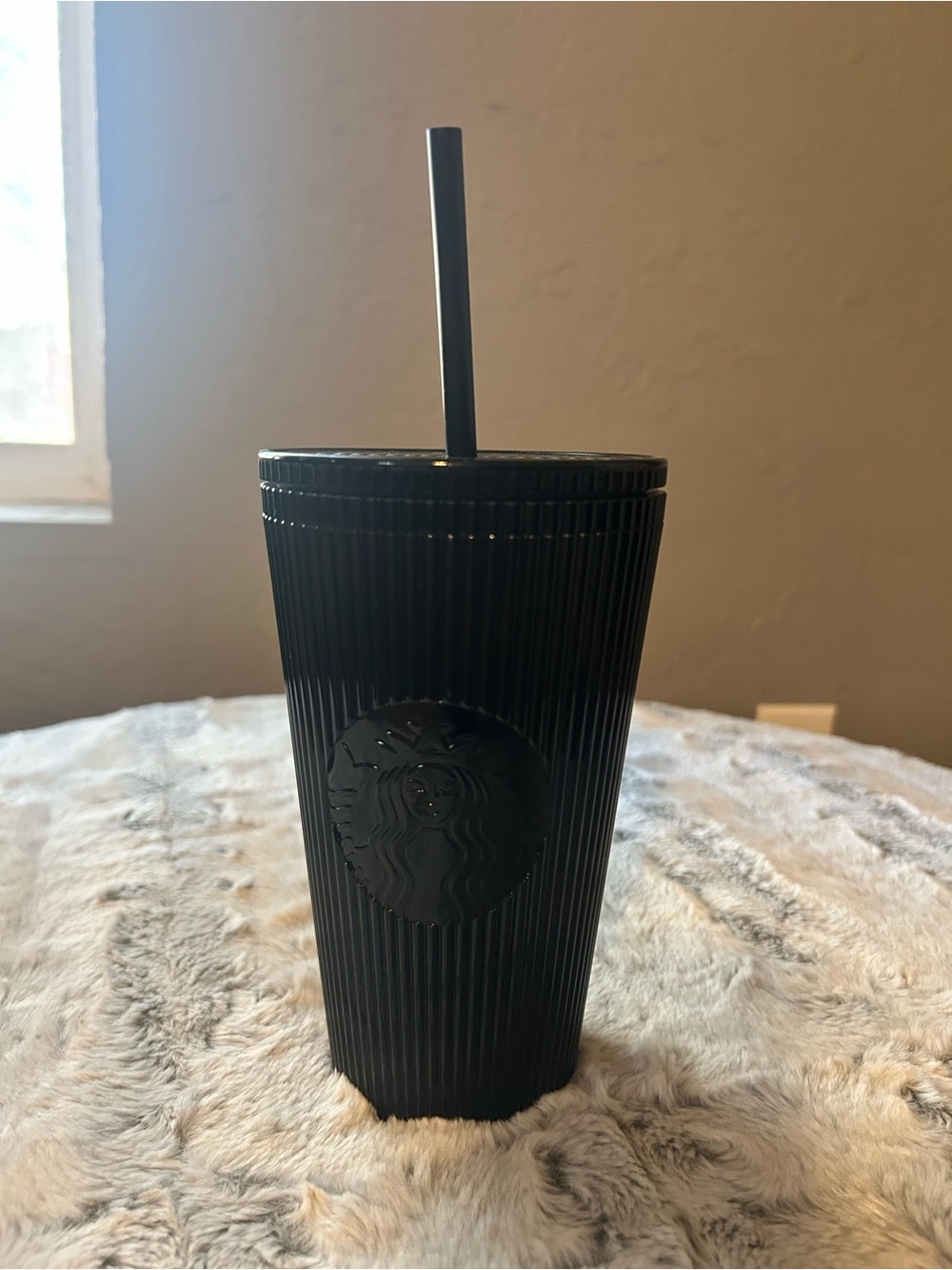 Starbucks Black Ribbed Reusable Tumbler with Straw